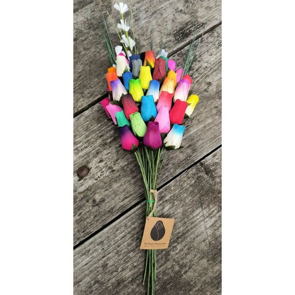 3 Dozen Vibrant Assorted Colors Flower Bouquet. The Original Wooden Rose. - Picture 6 of 8